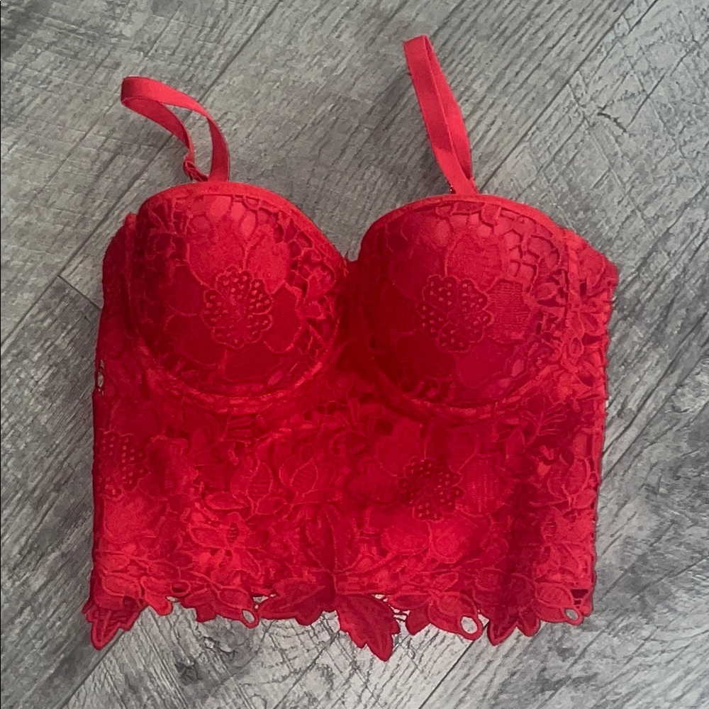 Elegant Red Lace Bustier Top